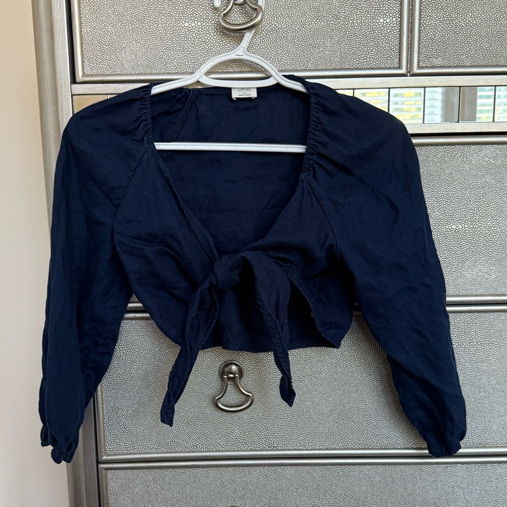 Wilfred Deep Blue Tie-Front Blouse - Picture 2 of 4